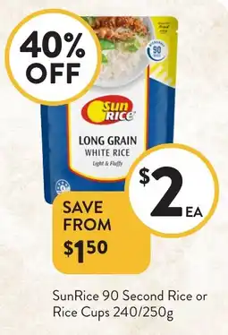 Foodworks SunRice 90 Second Rice or Rice Cups offer