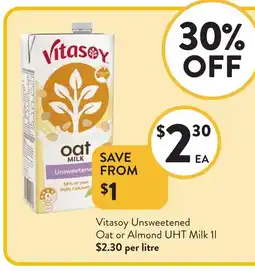 Foodworks Vitasoy Unsweetened Oat or Almond UHT Milk offer