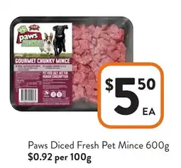 Foodworks Paws Diced Fresh Pet Mince offer