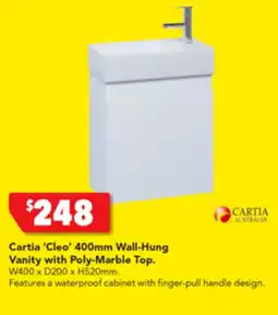 Harvey Norman Cartia 'Cleo' 400mm Wall-Hung Vanity with Poly-Marble Top offer