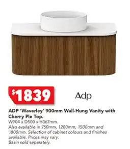 Harvey Norman ADP 'Waverley' 900mm Wall-Hung Vanity with Cherry Pie Top. offer