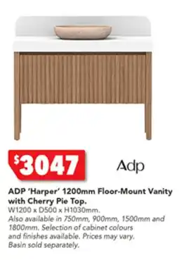 Harvey Norman ADP 'Harper' 1200mm Floor-Mount Vanity with Cherry Pie Top offer