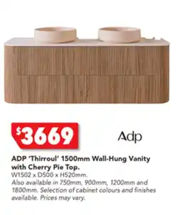 Harvey Norman ADP 'Thirroul' 1500mm Wall-Hung Vanity with Cherry Pie Top offer