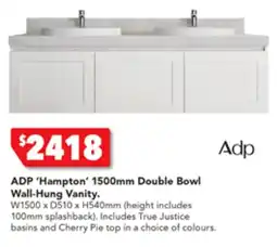 Harvey Norman ADP 'Hampton' 1500mm Double Bowl Wall-Hung Vanity offer