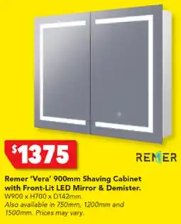 Harvey Norman Remer 'Vera' 900mm Shaving Cabinet with Front-Lit LED Mirror & Demister offer