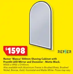 Harvey Norman Remer 'Blanca' 500mm Shaving Cabinet with Frontlit LED Mirror and Demister - Matte Black. offer