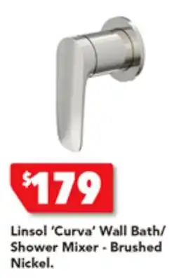 Harvey Norman Linsol 'Curva' Wall Bath/ Shower Mixer - Brushed Nickel offer