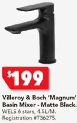 Harvey Norman Villeroy & Boch 'Magnum' Basin Mixer - Matte Black offer