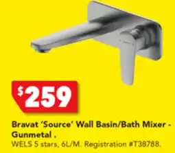 Harvey Norman Bravat 'Source' Wall Basin/Bath Mixer Bravat 'Source' Shower Mixer - Gunmetal offer