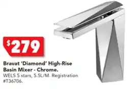 Harvey Norman Bravat 'Diamond' High-Rise Basin Mixer - Chrome offer