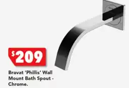 Harvey Norman Bravat 'Phillis' Wall Mount Bath Spout - Chrome offer