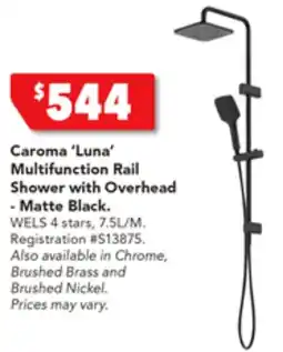 Harvey Norman Caroma 'Luna' Multifunction Rail Shower with Overhead - Matte Black offer