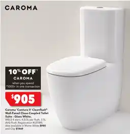 Harvey Norman Caroma 'Contura II' Cleanflush Wall-Faced Close-Coupled Toilet Suite - Gloss White offer