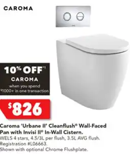 Harvey Norman Caroma 'Urbane II' Cleanflush Wall-Faced Pan with Invisi II In-Wall Cistern offer