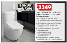 Harvey Norman TOTO Basic+ BTW Toilet Suite with S5 Washlet D-Shape and Remote Control offer