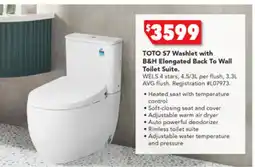Harvey Norman TOTO S7 Washlet with B&H Elongated Back To Wall Toilet Suite offer