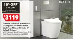 Harvey Norman Caroma 'Urbane II' Cleanflush Germgard Electronic Bidet Wall-Faced Pan with Invisi II® In-Wall Cistern offer