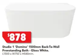 Harvey Norman Studio 1 'Domino' 1500mm Back-To-Wall Freestanding Bath - Gloss White offer