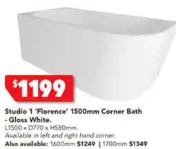 Harvey Norman Studio 1 'Florence' 1700mm Corner Bath -Gloss White. offer