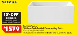 Harvey Norman Caroma 'Liano' 1400mm Back-To-Wall Freestanding Bath. L1400 x W650 x H560mm offer