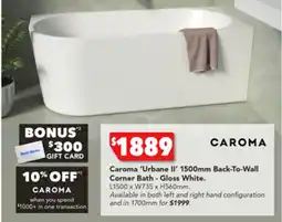 Harvey Norman Caroma 'Urbane II' 1500mm Back-To-Wall Corner Bath - Gloss White offer
