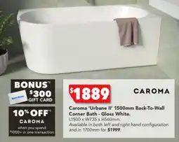 Caroma 'Urbane II' 1700mm Back-To-Wall Corner Bath - Gloss White