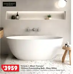 Harvey Norman Victoria + Albert 'Corvara 1500mm Freestanding Bath - Gloss White offer