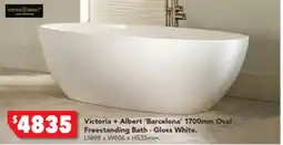 Harvey Norman Victoria + Albert 'Barcelona' 1700mm Oval Freestanding Bath - Gloss White offer