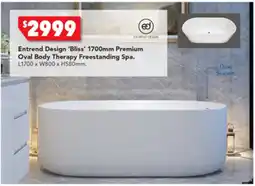 Harvey Norman Entrend Design 'Bliss' 1700mm Premium Oval Body Therapy Freestanding Spa offer