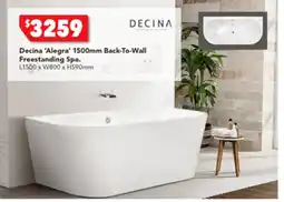 Harvey Norman Decina 'Alegra' 1500mm Back-To-Wall Freestanding Spa offer