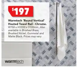 Harvey Norman Warmtech 'Round Vertical' Heated Towel Rail - Chrome offer