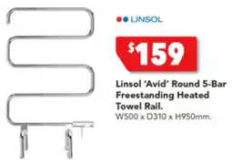 Harvey Norman Linsol 'Avid' Round 5-Bar Freestanding Heated Towel Rail offer
