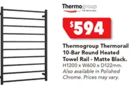 Harvey Norman Thermogroup Thermorail 10-Bar Round Heated Towel Rail - Matte Black offer