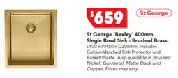 Harvey Norman St George 'Bexley' 400mm Single Bowl Sink - Brushed Brass offer