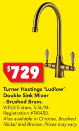 Harvey Norman Turner Hastings 'Ludlow' Double Sink Mixer - Brushed Brass offer