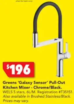 Harvey Norman Greens 'Galaxy Sensor' Pull-Out Kitchen Mixer - Chrome/Black offer
