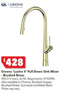 Harvey Norman Greens 'Lustro II' Pull-Down Sink Mixer Caroma 'Urbane II' - Brushed Brass offer