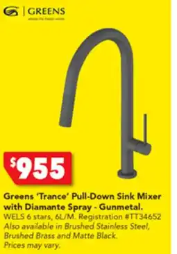 Harvey Norman Greens 'Trance' Pull-Down Sink Mixer with Diamante Spray - Gunmetal offer