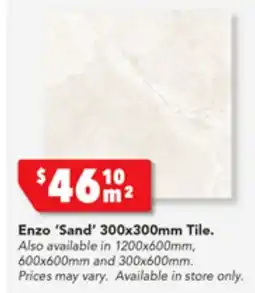 Harvey Norman Enzo 'Sand' 300x300mm Tile offer