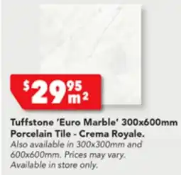 Harvey Norman Tuffstone 'Euro Marble' 300x600mm Porcelain Tile - Crema Royale offer