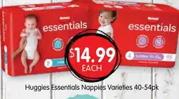 Spudshed Huggies Essentials Nappies Varieties 40-54pk offer