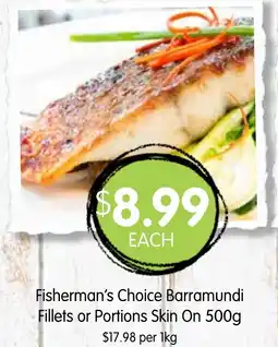 Spudshed Fisherman's Choice Barramundi Fillets or Portions Skin On offer
