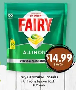 Spudshed Fairy Dishwasher Capsules All In One Lemon 90pk offer