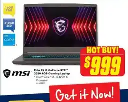 The Good Guys Thin 15 i5 GeForce RTXâ„¢ msi 3050 4GB Gaming Laptop offer