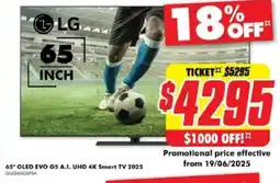 The Good Guys 65" OLED EVO G5 A.I. UHD 4K Smart TV 2025 OLED65GSPSA offer