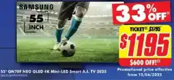 The Good Guys SAMSUNG 55* QN70F NEO QLED 4K Mini-LED Smart A.I. TV 2025 offer