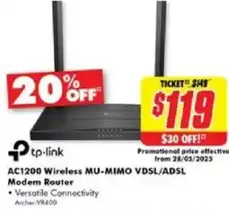 The Good Guys tp-link AC1200 Wireless MU-MIMO VDSL/ADSL offer