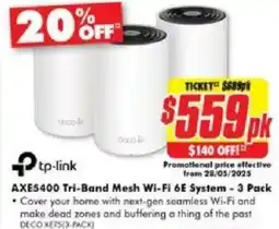 The Good Guys tp-link AXES400 Tri-Band Mesh Wi-Fi 6E System offer