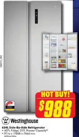 The Good Guys Westinghouse 624L Side-By-Side Refrigerator offer