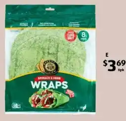 ALDI Bakers Life Spinach & Herb Wraps offer